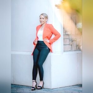 Kenneth Cole Mandarin Collar Split Hem Salmon Colored Blazer - Small